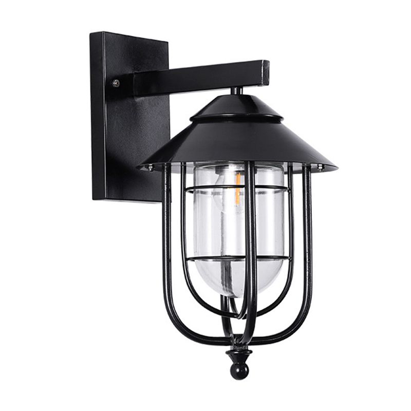 Black Half-Capsule Mur Lantern Farmhouse Glass transparent 1 ampoule Mur extérieur Light