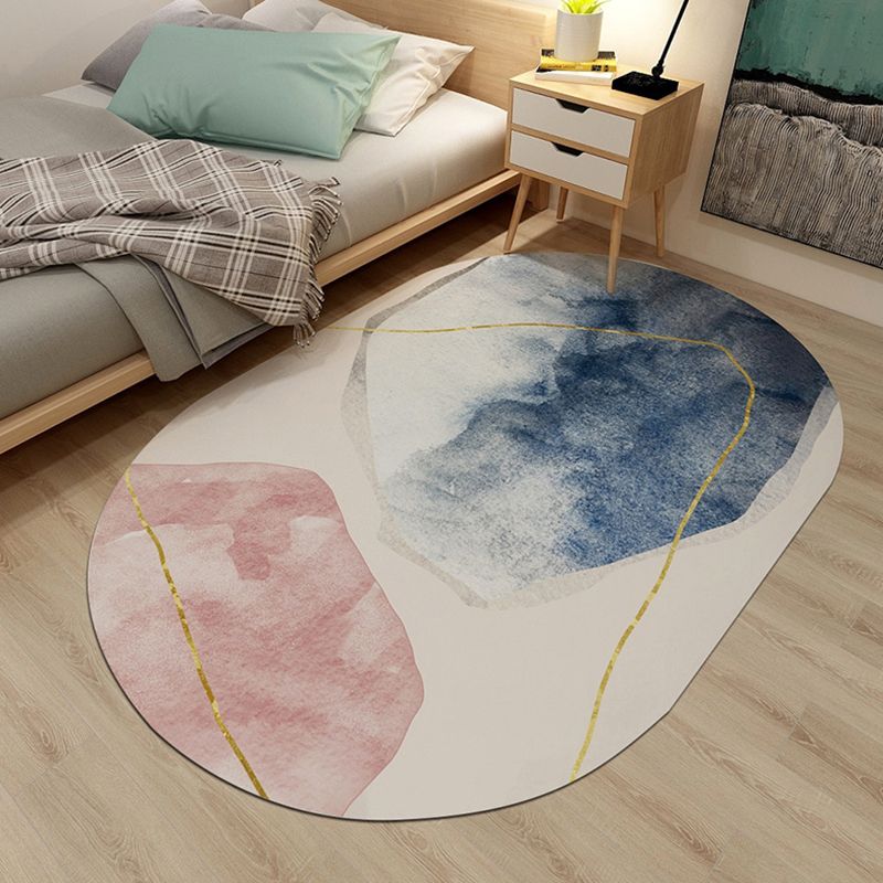 Fresh Watercolor Indoor Rug Modern Creative Oval Carpet Polyester Stain Resistant Rug for Bedroom