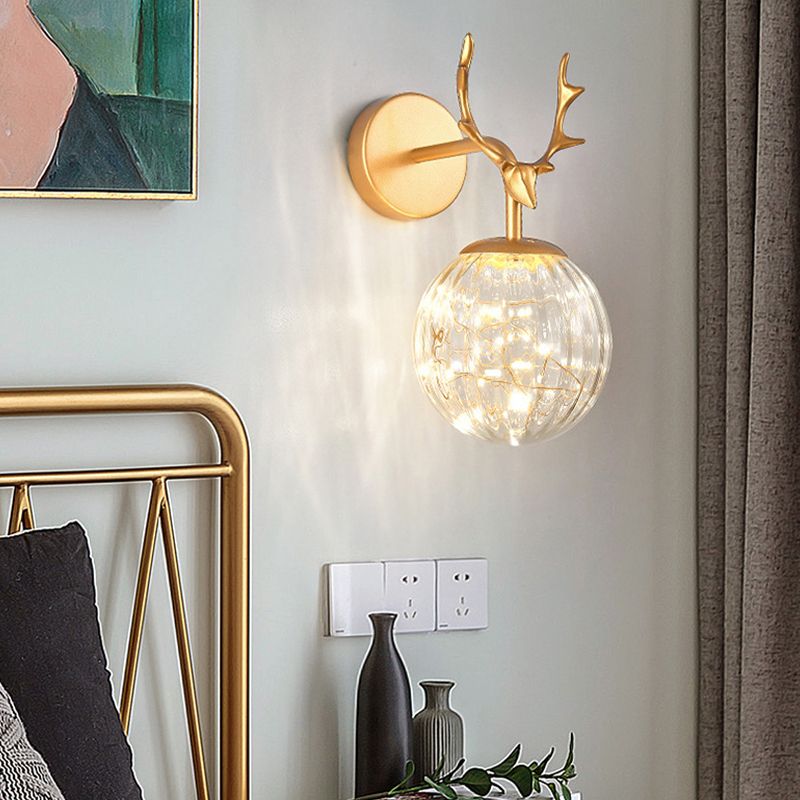 Globe Shape Wall Lamp Modern Style Glass 1 Light Wall Sconce in Black/ Gold