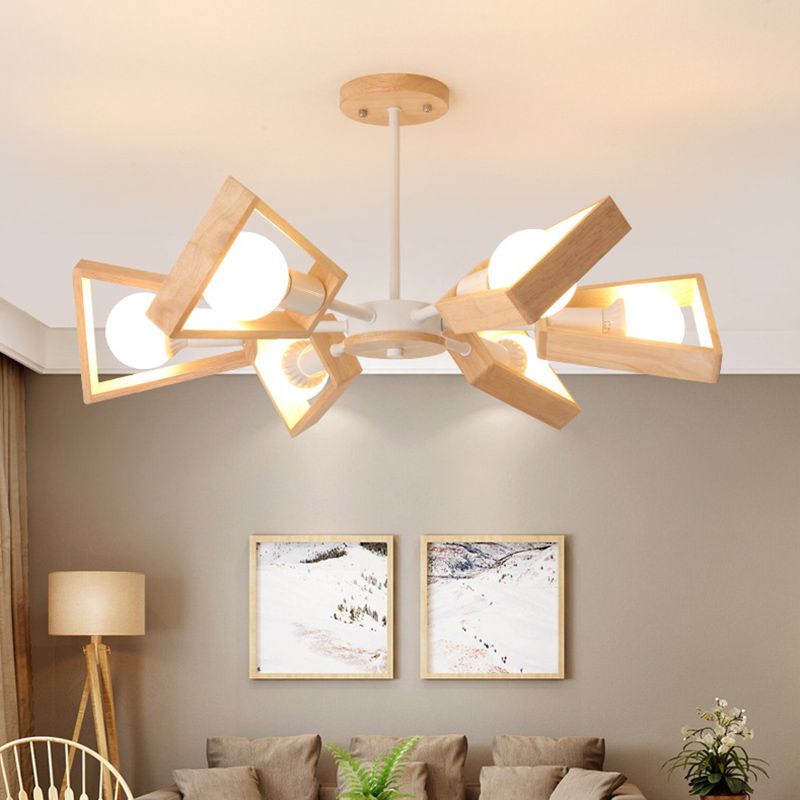 Ultra-modern Sputnik Hanging Chandelier Wood Hanging Lamp with Hanging Cord for Restaurant