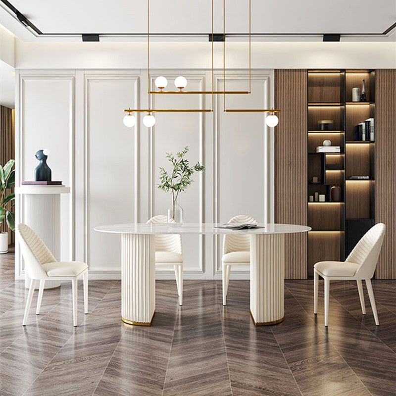 Traditional Luxury Dining Table Sintered Stone Double Pedestal Table for Home