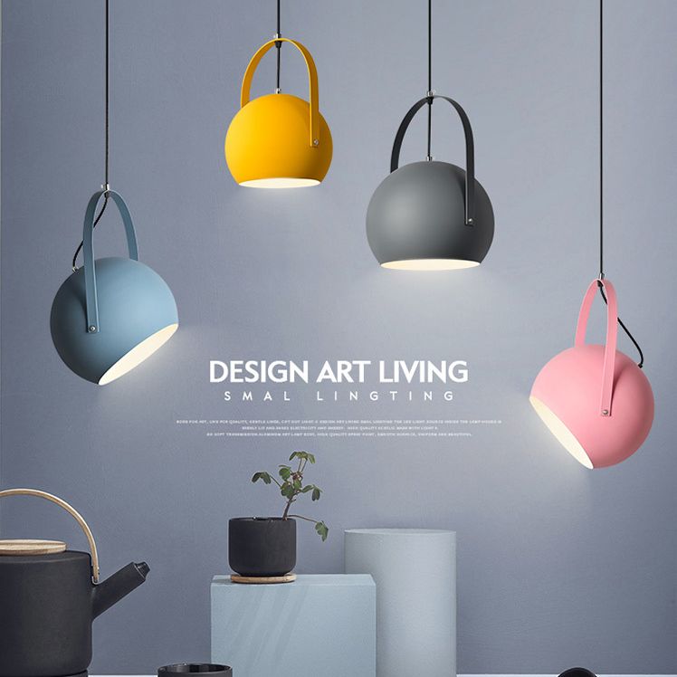 Macaron Dome Pendant Spotlight Metal 1 Head Restaurant Hanging Light Fixture with Arched Handle