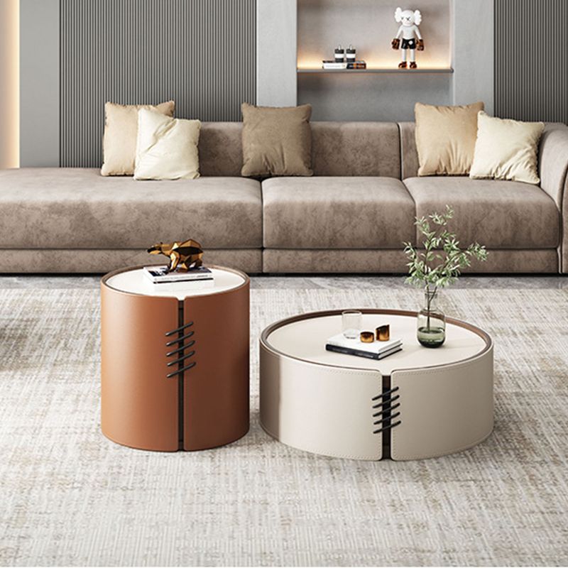 Modern Drum-shaped Base Design Wood with Storage Space Coffee Table