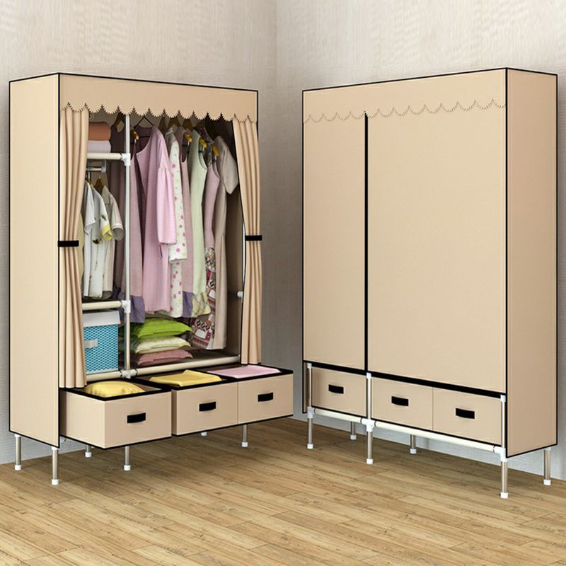 Contemporary Wardrobe Armoire with Drawer Steel Wardrobe Closet