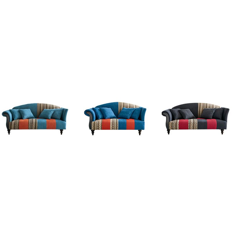 Contemporary Sewn Pillow Back Sofa Rolled Arm Settee for Living Room