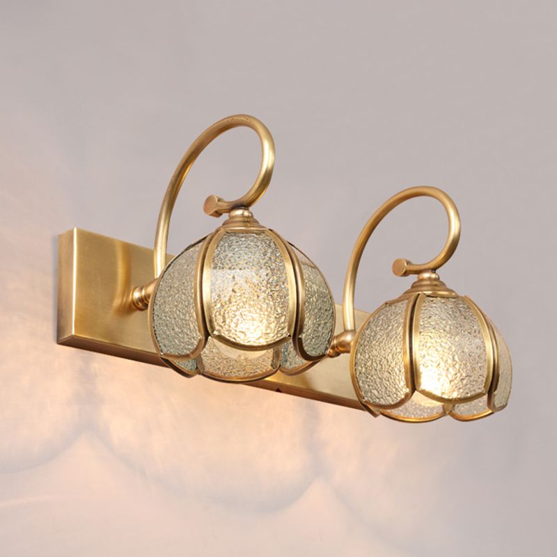 Brass Vanity Sconce Light Mid-Century Style Bathroom Vanity Lights in Glass Shade
