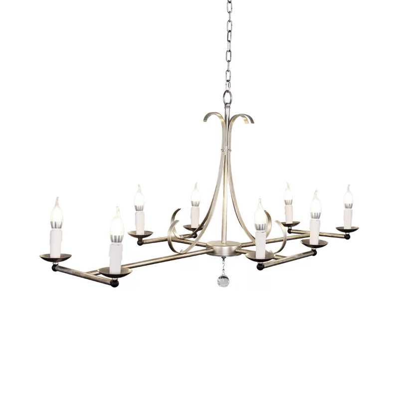 Traditional Candle Shaped Hanging Lamp 8 Bulbs Metal Island Chandelier Light in Gold/Silver