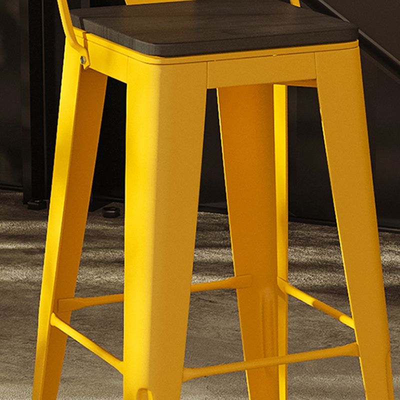 Metal Dining Stools Low Back Bar Stools with Footrest in Yellow