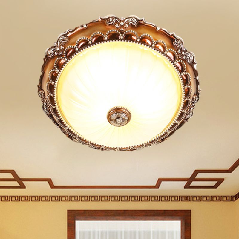 2 Lights Ceiling Lamp Traditional Circle Shape Resin Flush Mount Lighting with Bloom Base in Tan