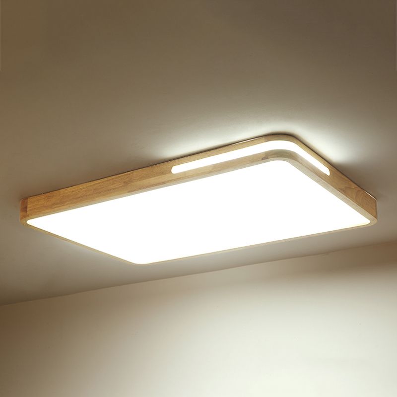 Modern Wood Flush Mount Geometric Shape Ceiling Lamp with Acrylic Shade for Living Room