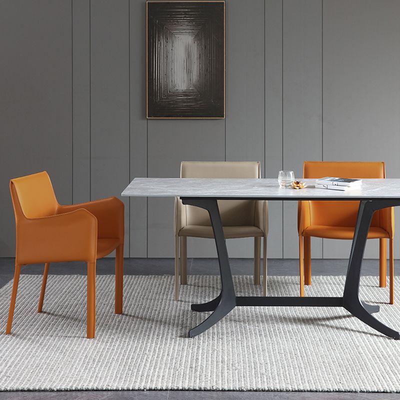 Chaises de salle à manger modernes en métal avec accoudoirs en cuir pour restaurant (Ensemble de 2)