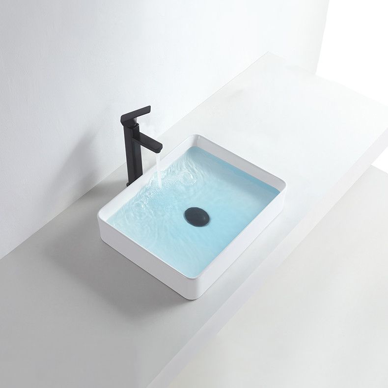 Modern Bathroom Sink Porcelain Rectangular Pop-Up Drain and Drain Assembly Basin Sink