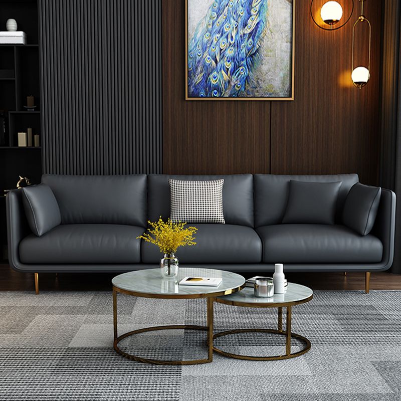 Contemporary Sofa with 3 Pillows Suare Arm Couch for Living Room