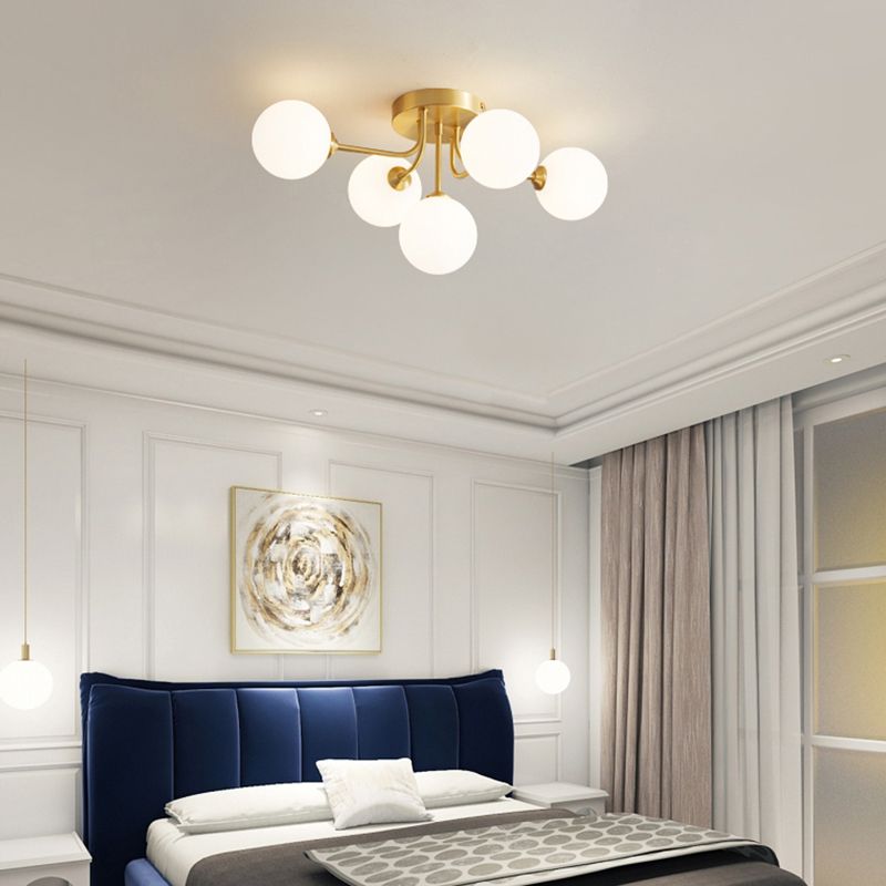 Luz de techo de bola de vidrio Luz de montaje de semi descarga posmoderna para sala de estar para sala de estar
