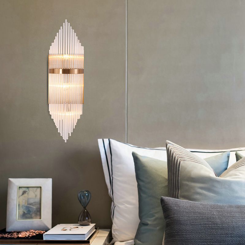 Fluted Clear Glass Sconce Light Minimalist 2/3 Lights Gold Finish Banded Indoor Wall Lighting