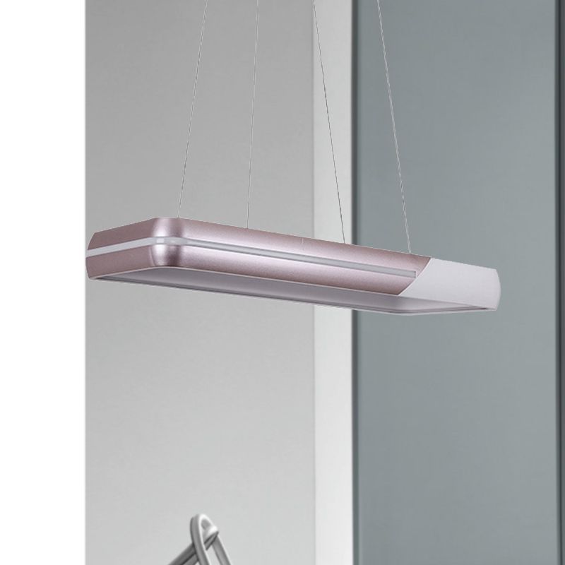 Iluminación colgante de metal rectangular con esquina redonda de estilo simple Led colgante de led de oro rosa para comedor