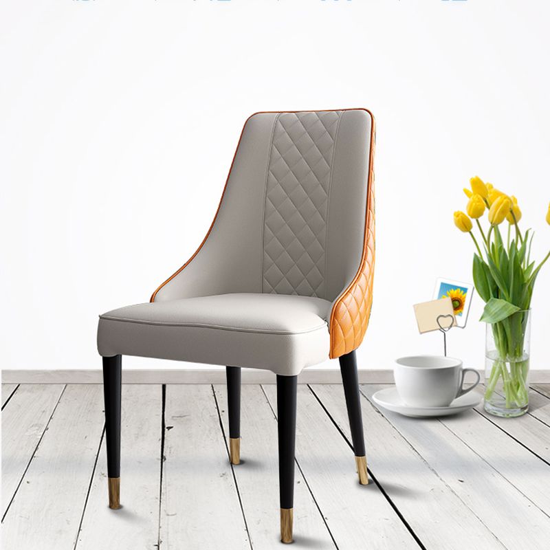 Glam Style Parsons Side Chair Leather Indoor Dining Chair with Wooden Base