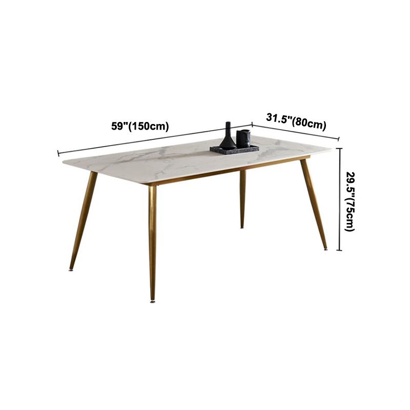 Traditional Luxury Rectangle Dining Table White Sintered Stone Table with 4 Gold Legs