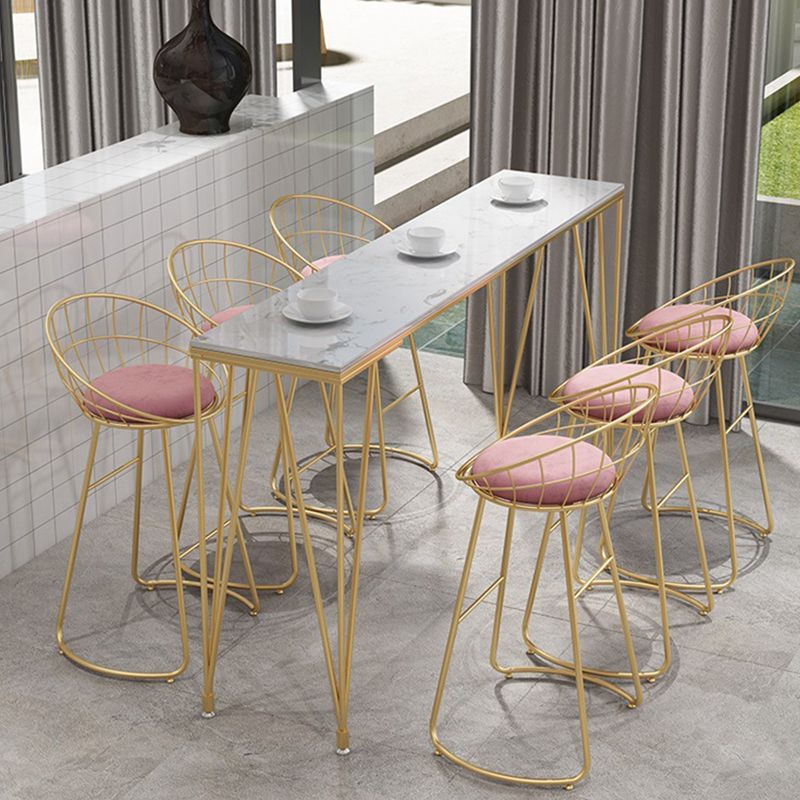 Modern Bar-height Table Faux Marble Top Bistro Pub Table with Gold Base