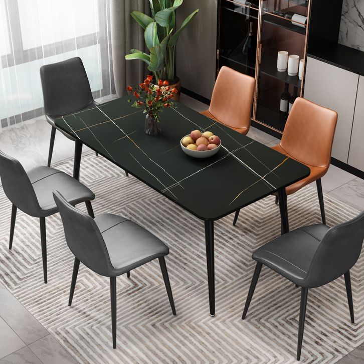 Rectangle Stone Top Dining Table Modern Black Base Dining Table for Living Room