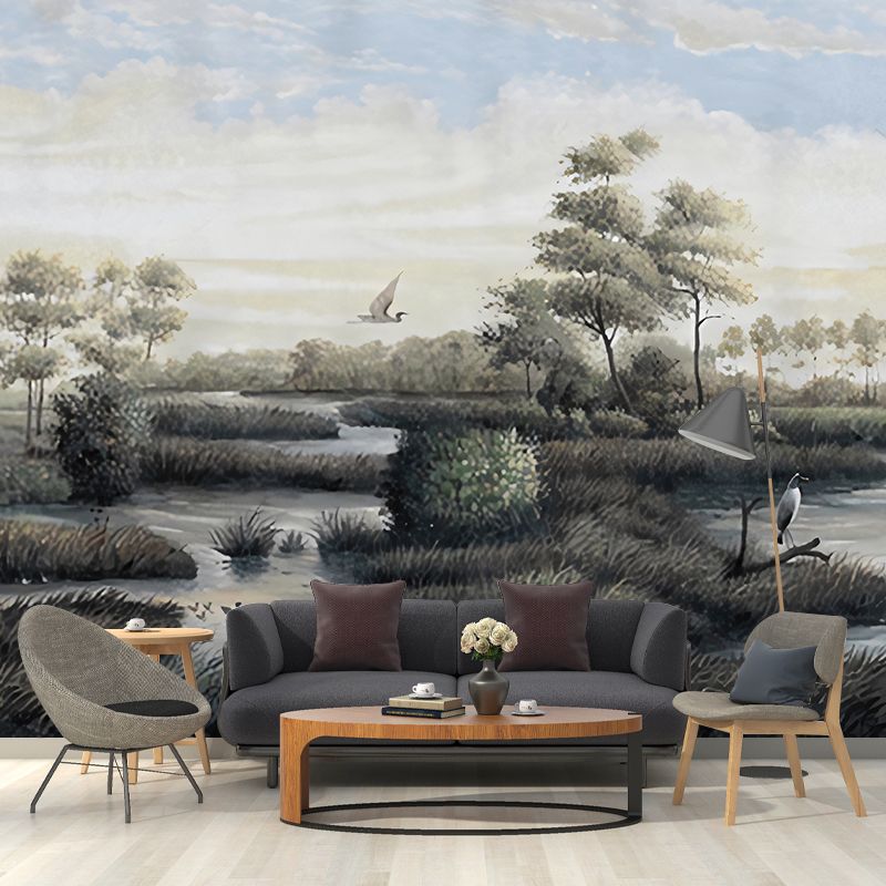 Fresh Forest and River Mural Wallpaper for Accent Wall Natural Scene Wall Decor, Made to Measure