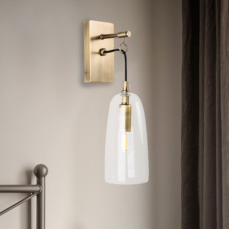 Flared Wall Mount Lamp Modern Style Clear Glass 1 Light Gold Sconce Light Fixture