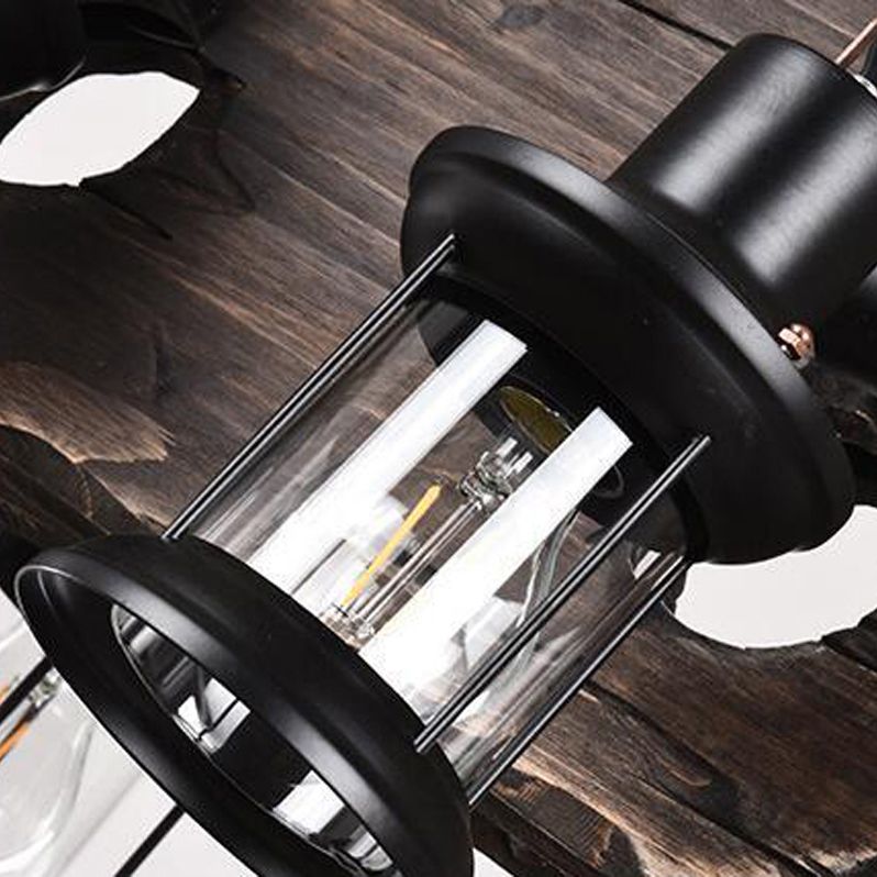 6-Lights Industrial Style Island Pendants Wood Pendant Lights for Dining Room