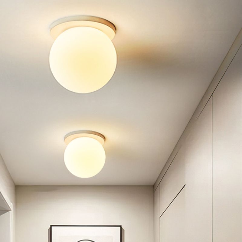 Glass Globe Flush Mount in Modern Concise Style Lacquered Iron Ceiling Light in White