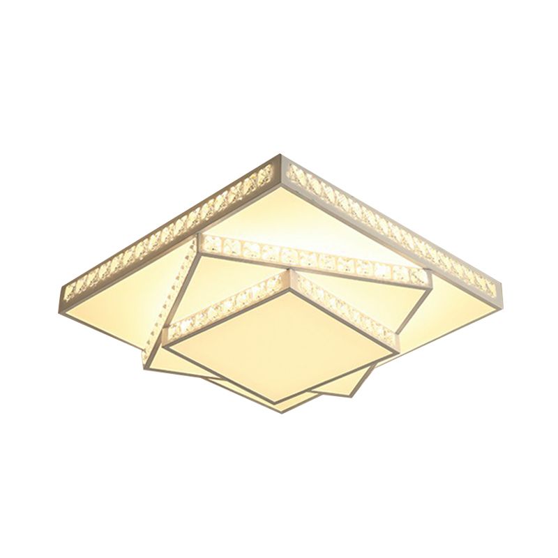 Geometric Ceiling Light Contemporary Faceted Crystal White LED Flush Mount Light in Remote Control Stepless Dimming/White Light/3 Color Light, 16"/19.5"/23.5" W