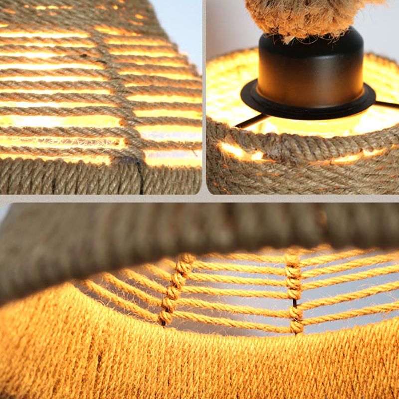 Fun a sospensione della corda di canapa a drum, illuminazione del ristorante industriale in beige
