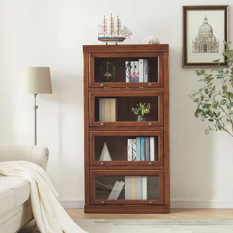 Closed Back Bookcase Modern Solid Wood Rectangular Shelves with Doors