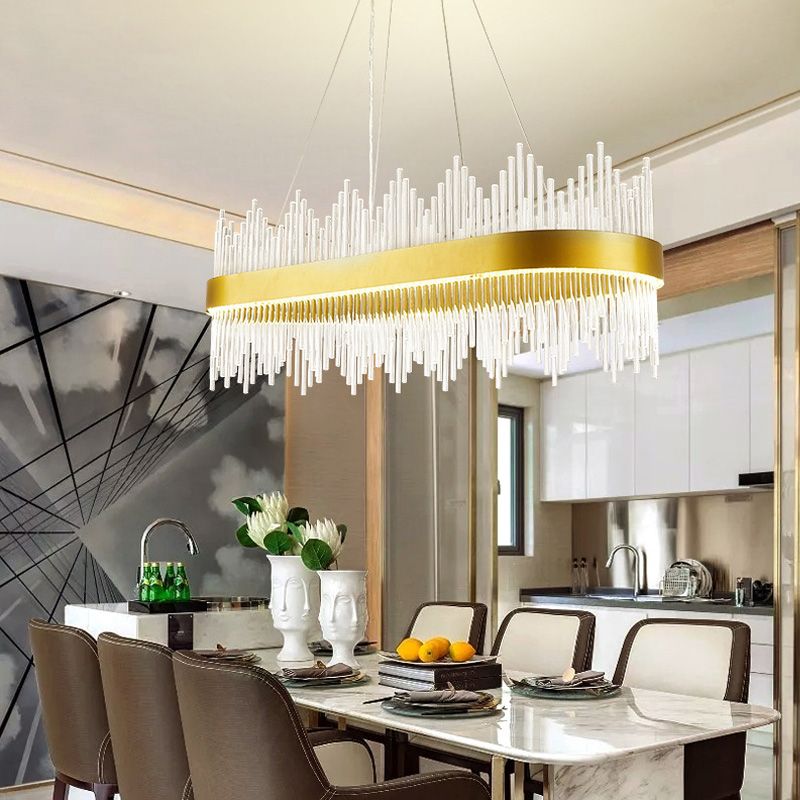 Modern Geometric Chandelier Crystal LED Dining Room Pendant Lighting Fixture in Gold