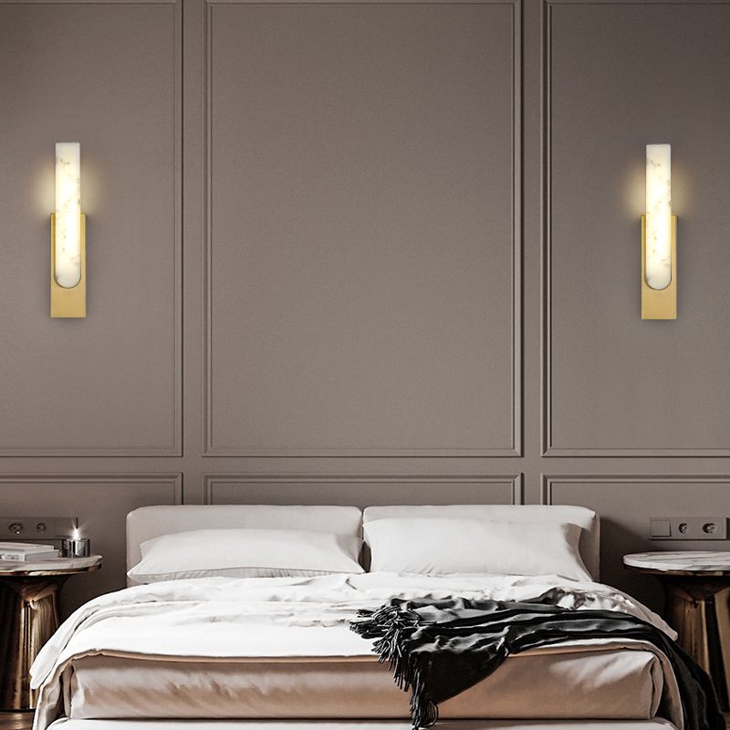 Modern Simple Wall Sconce 2 Head Marble Wall Mounted Light Fixture for Living Room