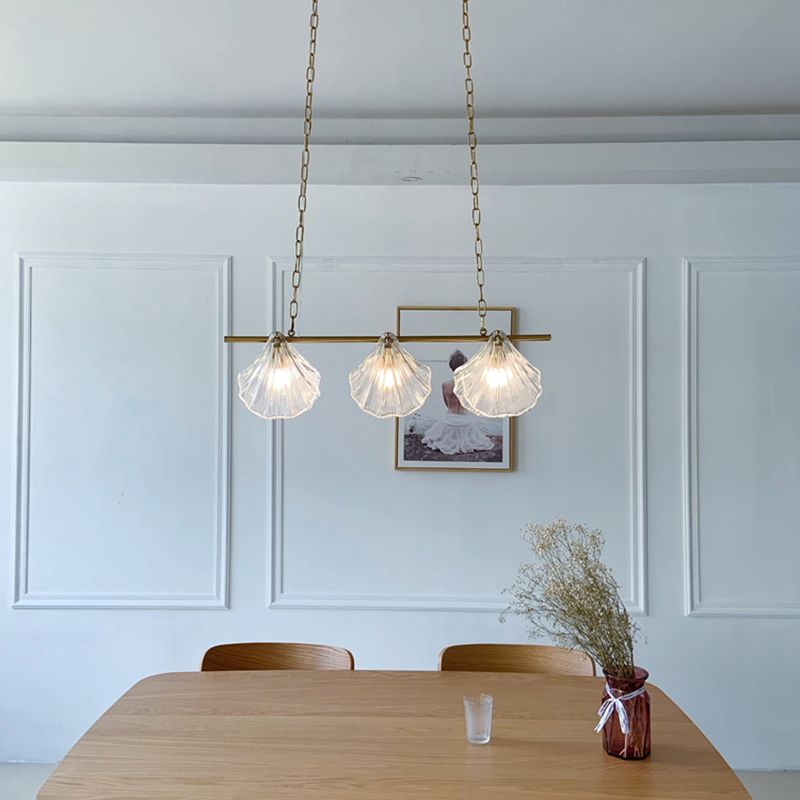 New Modern Fluted Glass Chandelier Lamp Linear Island Pendant for Dining Room