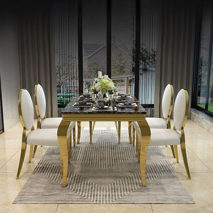 Traditional Luxury Dining Table Rectangle Metal Gold Tripod Dining Table