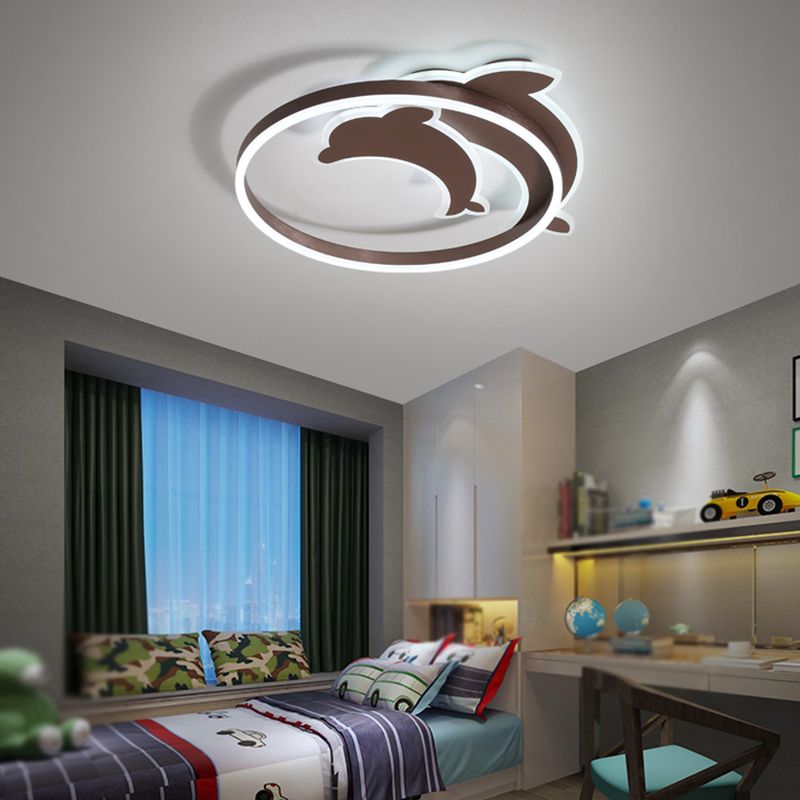 Modern Style Dolphin Shape Ceiling Fixtures Metal 3 Light Flush Ceiling Light Fixtures