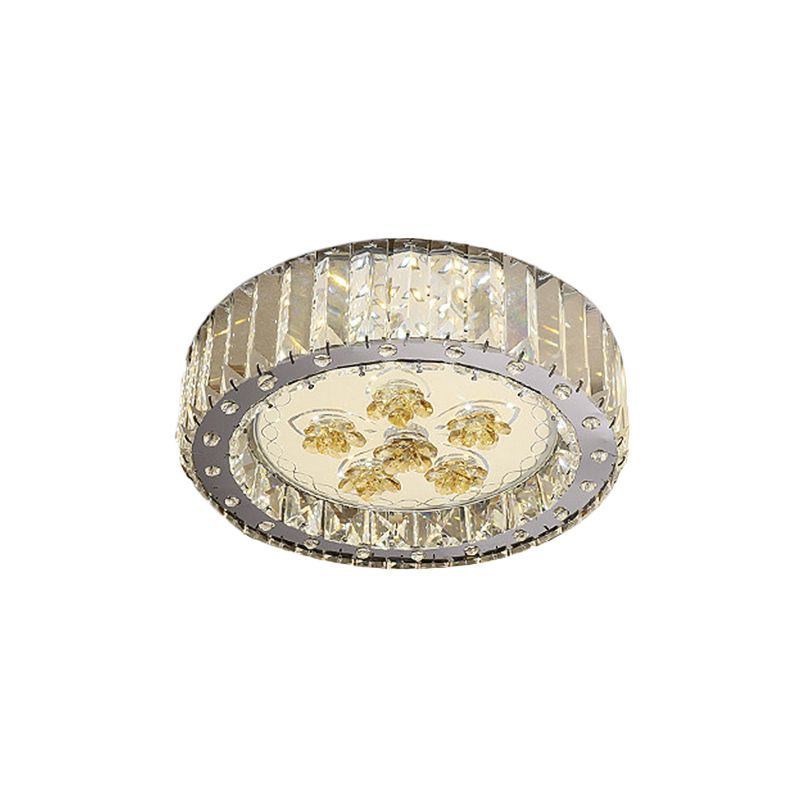 LED Flush Mount Spotlight Minimal Stil Drum Schatten Facettiert Crystal Close to Ceiling Lamp in Nickel