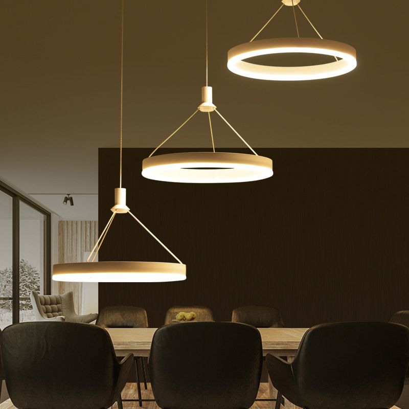 White Loop Pendant Chandelier Simplicity 12"/16"/47" Dia LED Acrylic Hanging Light Fixture with Adjustable Cord Grip