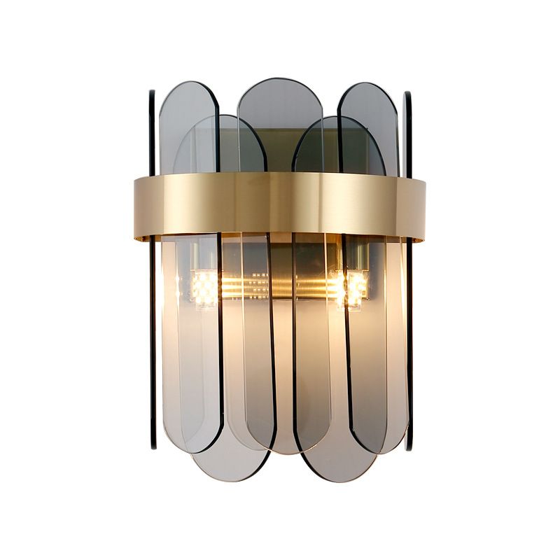 Contemporary 2-Light Brass Bathroom Vanity Light Glass Shaded Bath Bar