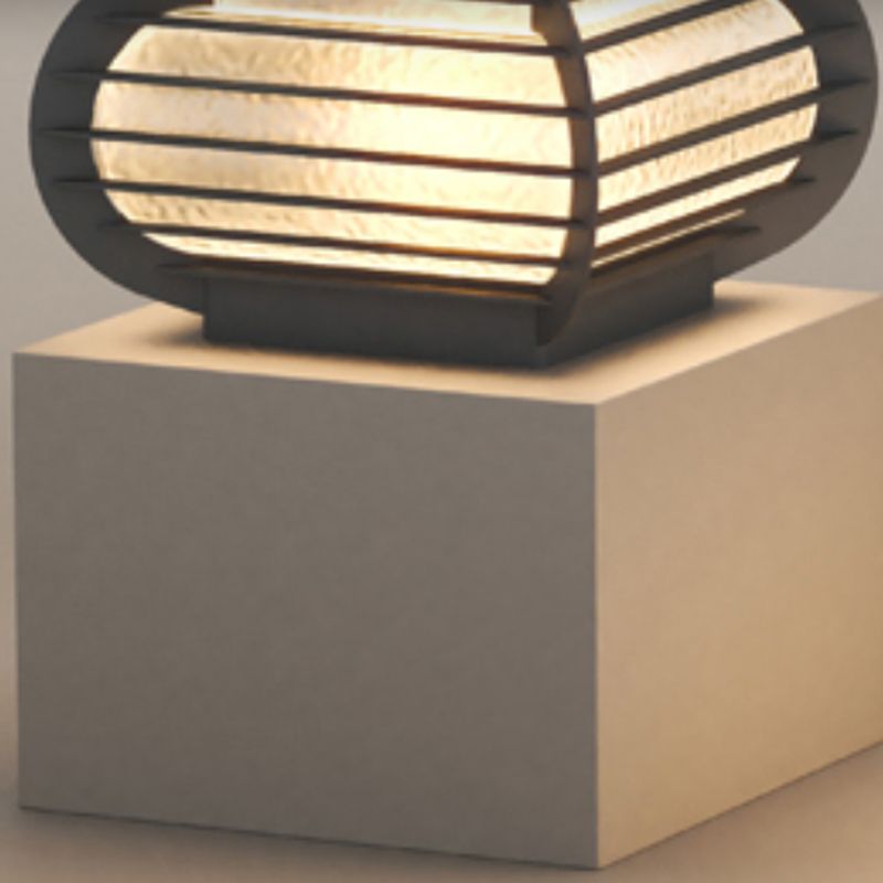 Drum Shape Metal Outdoor Light Modern 1 Light Solar Pillar Lamp in Black