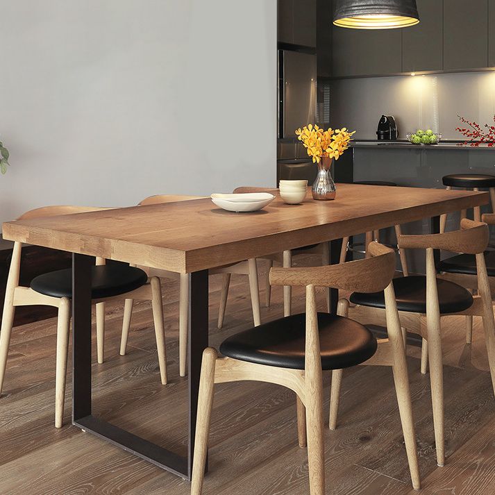 Modern Wood Top Dining Table Rectangle Solid Wood Table with Sled Base