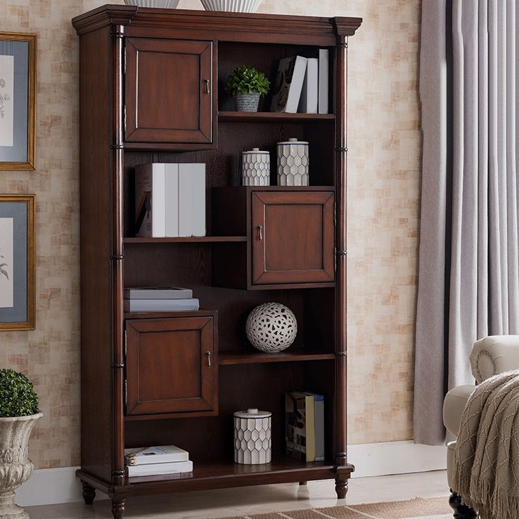 Solid Wood Brown Cabinet 70.9" Tall Mid-Century Modern Accent Cabinet with 3 Doors