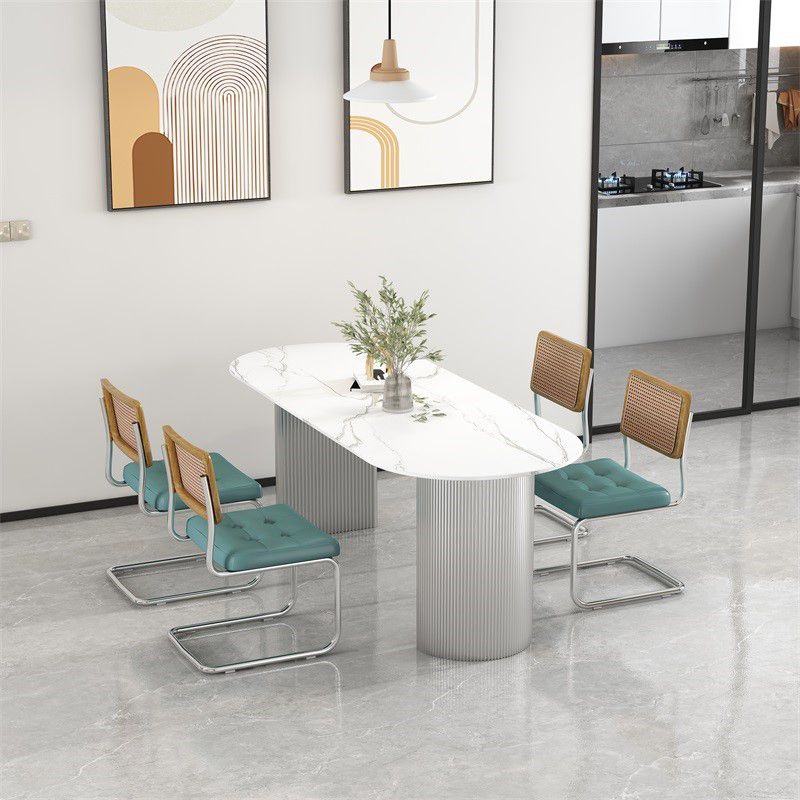 Mesa de comedor de doble pedestal de piedra mesa de comedor estilo simplicidad para el hogar