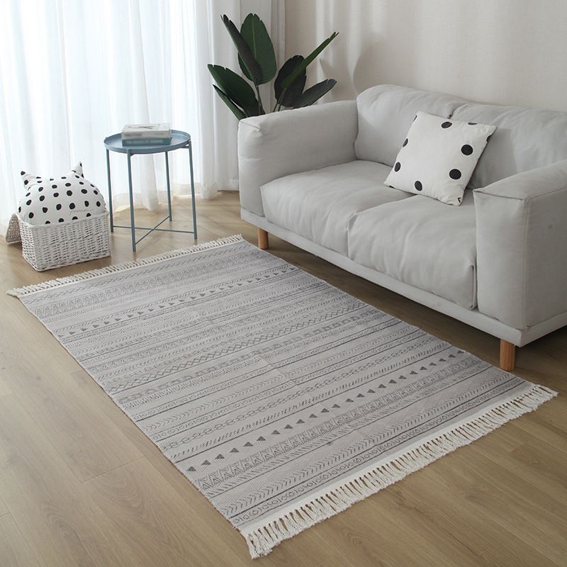 Stylish Ameicana Pattern Rug Bohemian Cotton Blend Area Rug Fringe Carpet for Bedroom