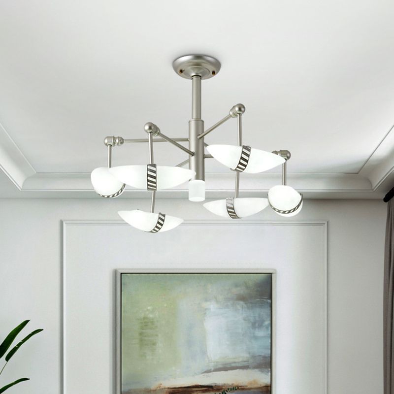 Lampadario contemporaneo a ciondolo a sospensione a pendente a 6 luci in nichel con sushi Opal Glass Shade