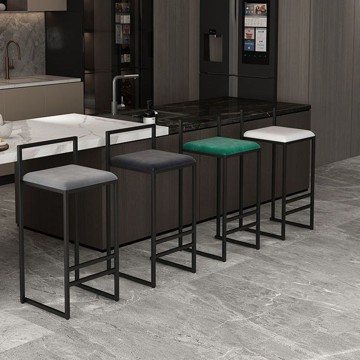 Modern Armless Backrest Counter Stool Iron Kitchen Bar Stool with  Cushion and Pedal