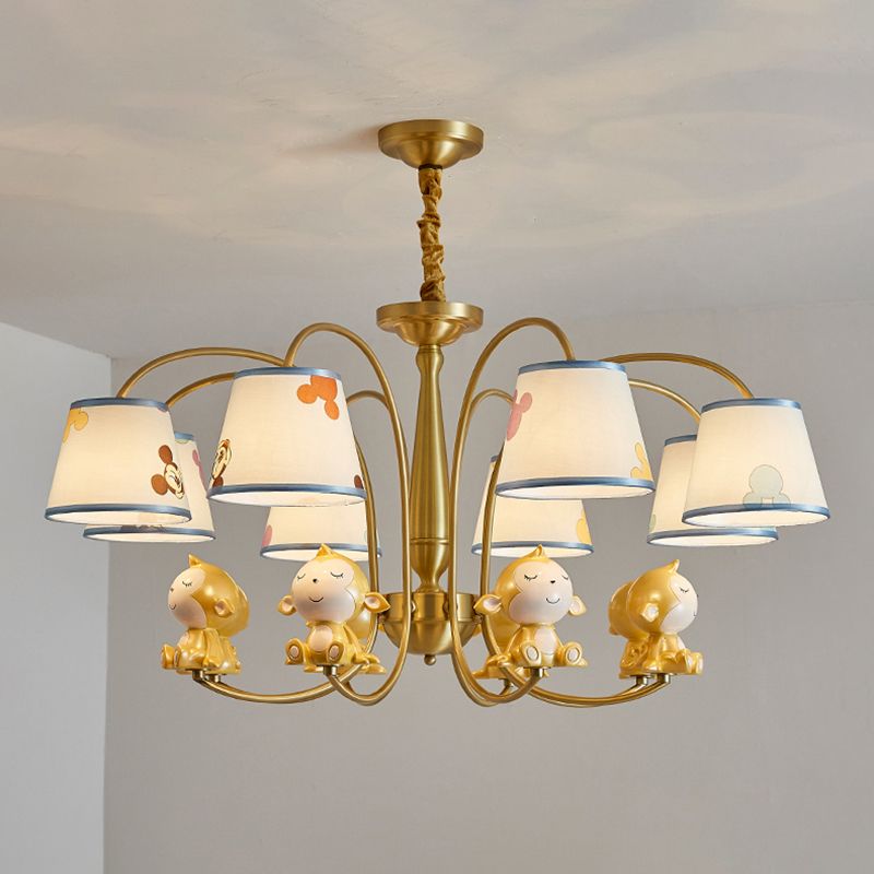 Animal Nursery Ceiling Lighting Resin Childrens Chandelier Light Fixture with Tapered Fabric Shade in Gold