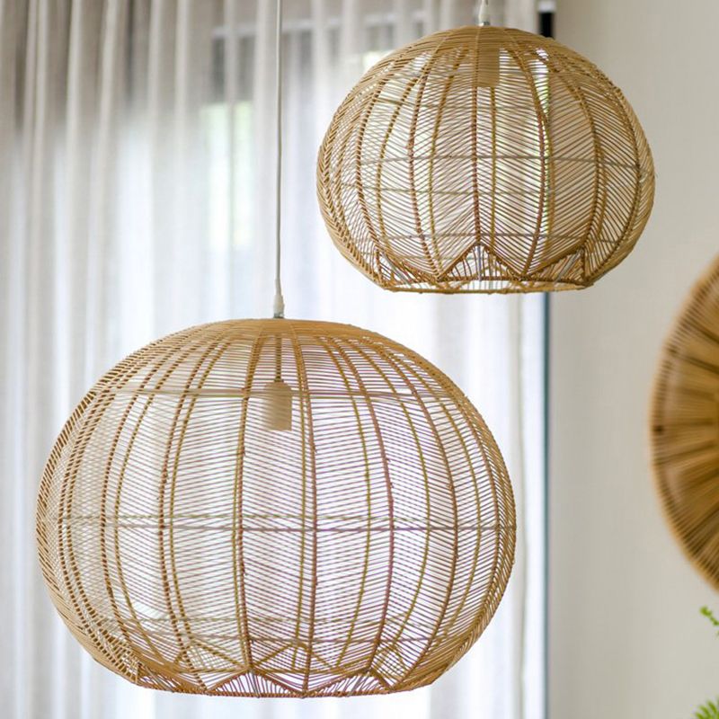 Contemporary Rattan Hanging Light Dome Pendent Lighting Fixture for Dining Room