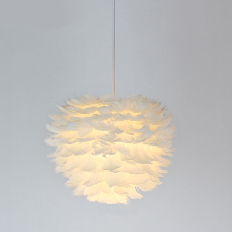 Minimalist Round Pendant Lighting Fixture Feather Bedroom Ceiling Pendant Light