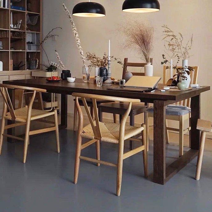 Minimalist Kitchen Standard Dining Table Solid Wood Rectangle Dining Table with Double Pedestal